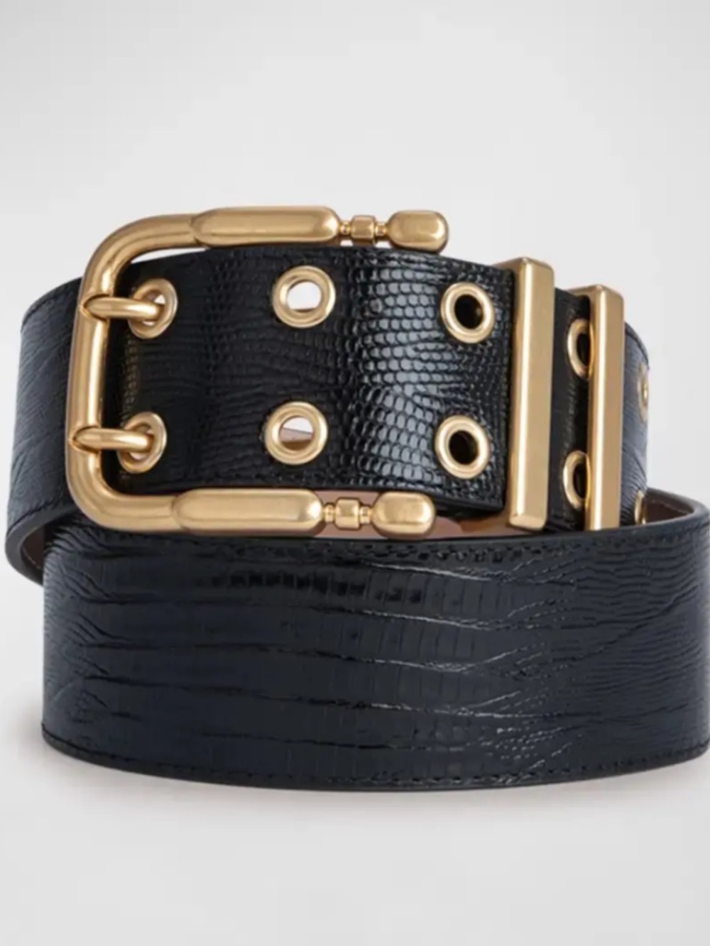 By Far Duo Black Textures Leather Belt